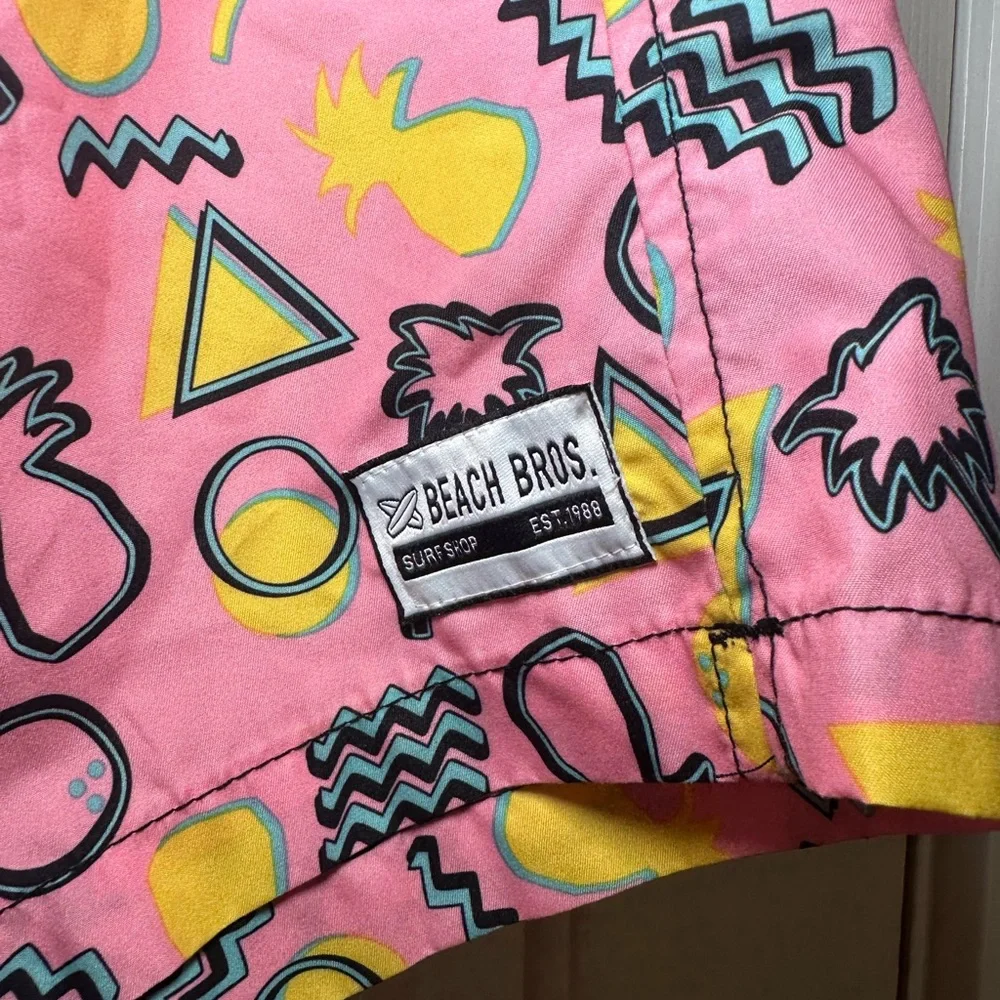 Beach Bros 80’s Swim Trunks Men’s‎ XL Retro Pink Hawaiian .
